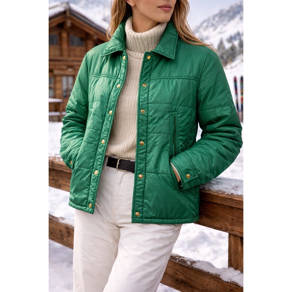 HEAD USA Green Quilted Puffer Jacket Snap Button‎ Pockets Women's Medium READ